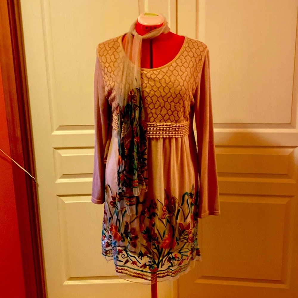 Simply Couture Blush Pink Floral Dress with Scarf